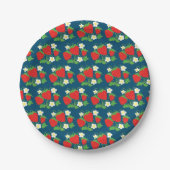 Strawberry and Flowers Pattern Blue Pappteller (Vorderseite)