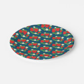 Strawberry and Flowers Pattern Blue Pappteller (Schrägansicht)