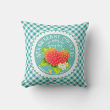 Strawberry Aquamarin Gingham Throw Kissen
