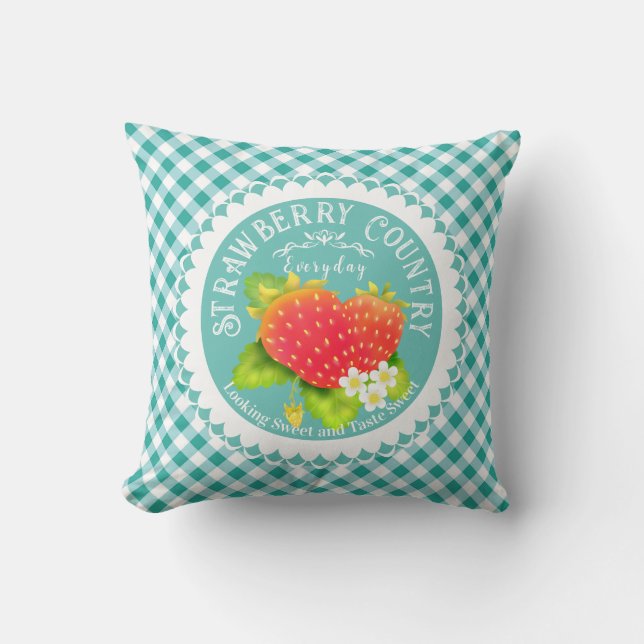 Strawberry Aquamarin Gingham Throw Kissen (Vorderseite)