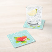 Strawberry Aquamarin Square Paper Untersetzer (Vor Ort)