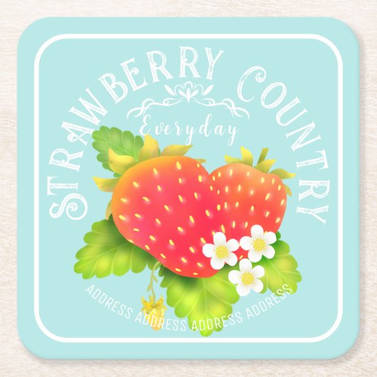 Strawberry Aquamarin Square Paper Untersetzer (Vorderseite)