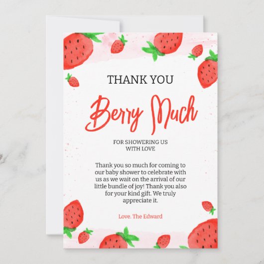 Strawberry aqucolor Girl Baby Showroom Dankeskarte (Vorderseite)