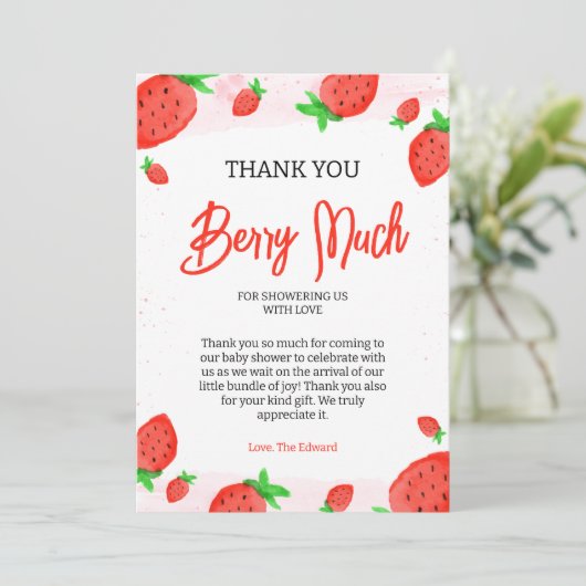 Strawberry aqucolor Girl Baby Showroom Dankeskarte (Stehend Vorderseite)