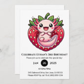 Strawberry Axolotl Joy Birthday Einladung (Vorne/Hinten)