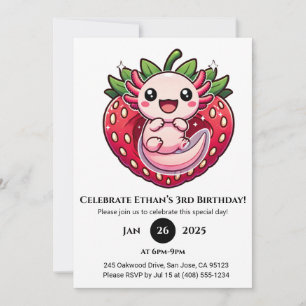 Strawberry Axolotl Joy Birthday Einladung