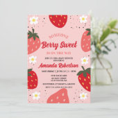 Strawberry Baby Dusche | Berry Sweet Einladung (Stehend Vorderseite)