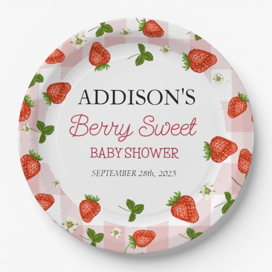 Strawberry Baby Dusche | Berry Sweet Pappteller (Vorderseite)
