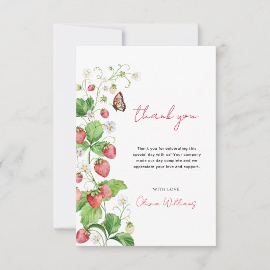 Strawberry Baby Dusche Dankeskarte (Vorderseite)