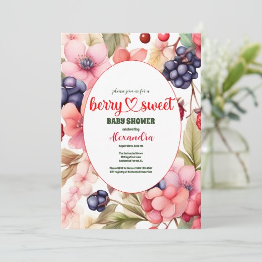 Strawberry Baby Dusche Einladung (Stehend Vorderseite)