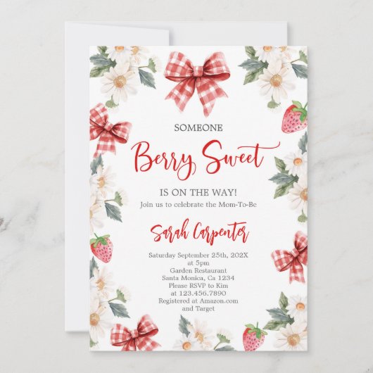 Strawberry Baby Dusche Einladung (Vorderseite)