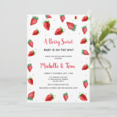 Strawberry Baby Dusche Einladung | Berry Sweet (Stehend Vorderseite)