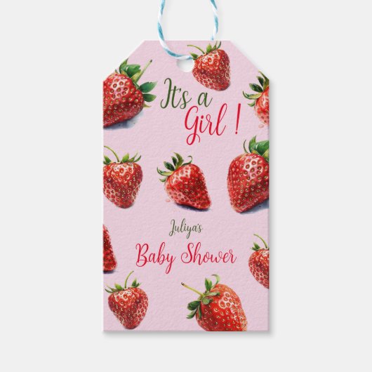 Strawberry Baby Dusche Es ist ein Mädchen Geschenkanhänger (Vorderseite)