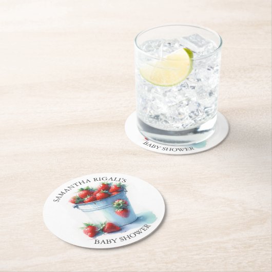 Strawberry Baby Dusche Keepake Runder Pappuntersetzer (Vor Ort)