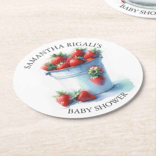 Strawberry Baby Dusche Keepake Runder Pappuntersetzer (Angewinkelt)