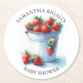 Strawberry Baby Dusche Keepake Runder Pappuntersetzer (Vorderseite)