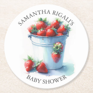 Strawberry Baby Dusche Keepake Runder Pappuntersetzer