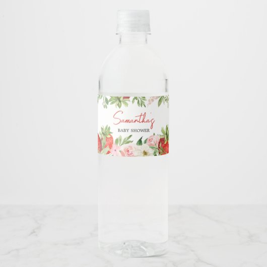 Strawberry Baby Dusche Wasserflaschenetikett (Vorderseite)