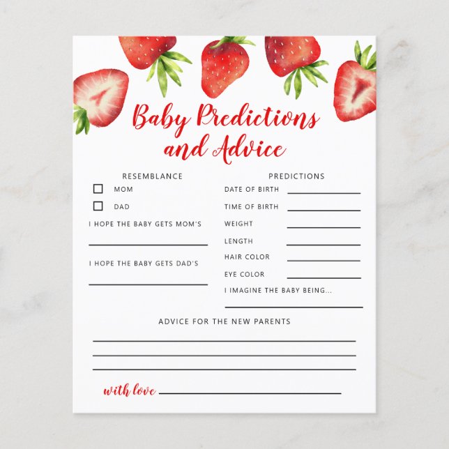 Strawberry Baby Predictions & Advice Card (Vorderseite)