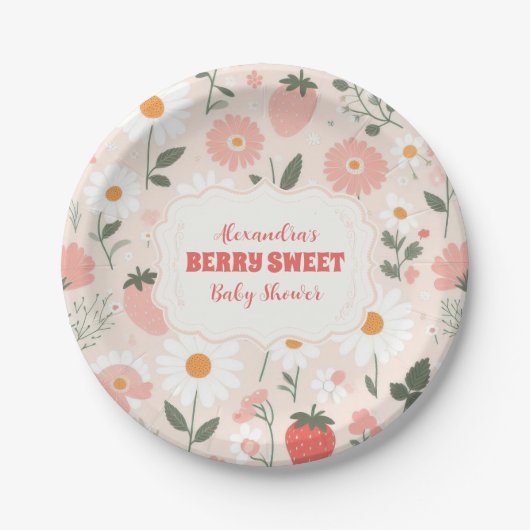 Strawberry Baby Shower Berry Pappteller (Vorderseite)