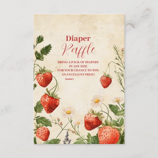 Strawberry Baby Shower Berry Sweet Diapper Raffle Begleitkarte (Vorderseite)