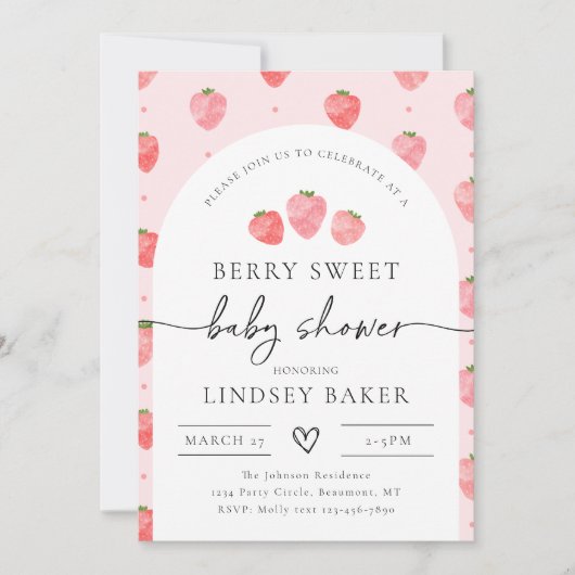 Strawberry Baby Shower Einladung | Berry Baby (Vorderseite)
