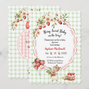 Strawberry Baby Shower Einladung - Green Gingham