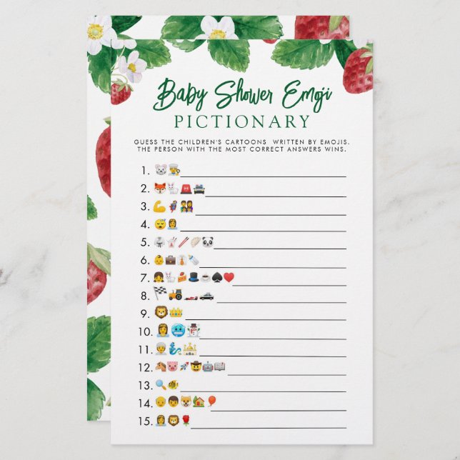 Strawberry Baby Shower Emoji Game (Vorne/Hinten)
