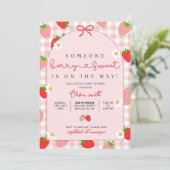 Strawberry Baby Shower Invitation Template, Editab Einladung (Stehend Vorderseite)