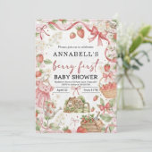 Strawberry baby shower Invite First Berry Sweet Einladung (Stehend Vorderseite)
