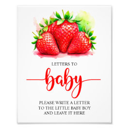 Strawberry Baby Shower Letters to Baby Sign Fotodruck