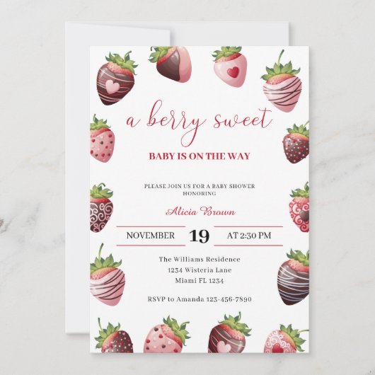 Strawberry Baby Shower Red Berry Sweet Einladung (Vorderseite)