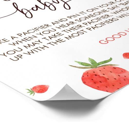 Strawberry Baby Shower Say Baby Game Sign Poster (Ecke)