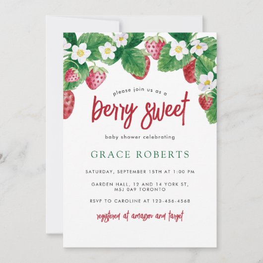 Strawberry Baby Shower Summer Berry Sweet Einladung (Vorderseite)