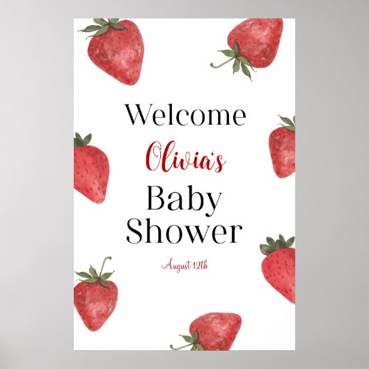 Strawberry Baby Shower Welcome Poster (Vorne)
