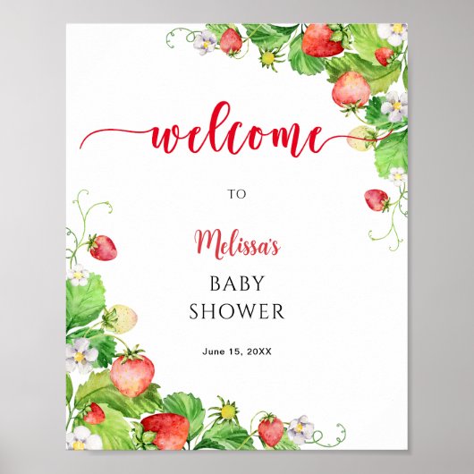Strawberry Baby Shower Welcome Poster (Vorne)