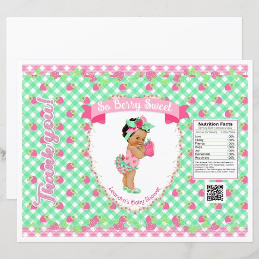 Strawberry Baby Theme Mint & Pink Gingham Chip Bag (Vorne/Hinten)