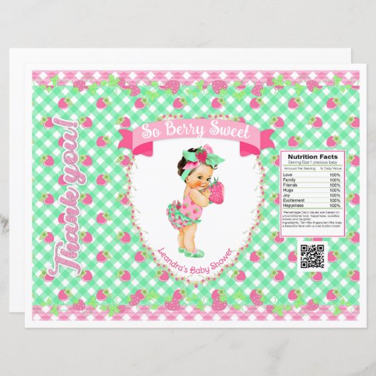Strawberry Baby Theme Pink & Mint Gingham Chip Bag (Vorne/Hinten)