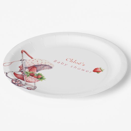 Strawberry-Babydusche Pappteller (Schrägansicht)