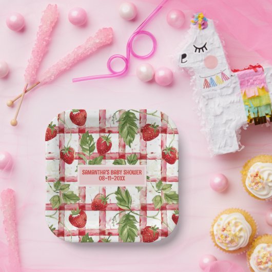 Strawberry-Babydusche Pappteller (Party)
