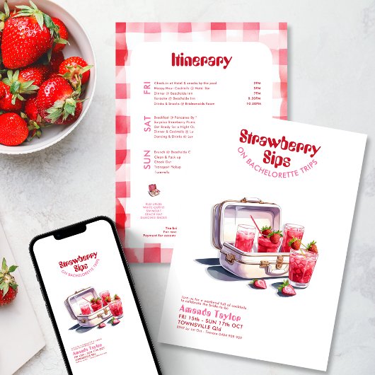 Strawberry Bachelorette Itinerary Weekend Einladung