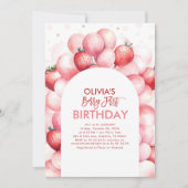 Strawberry Balloons Berry Erster Geburtstag Einladung (Vorderseite)