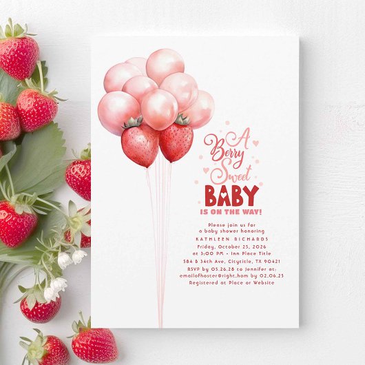 Strawberry Balloons Berry Sweet Baby Dusche Einladung