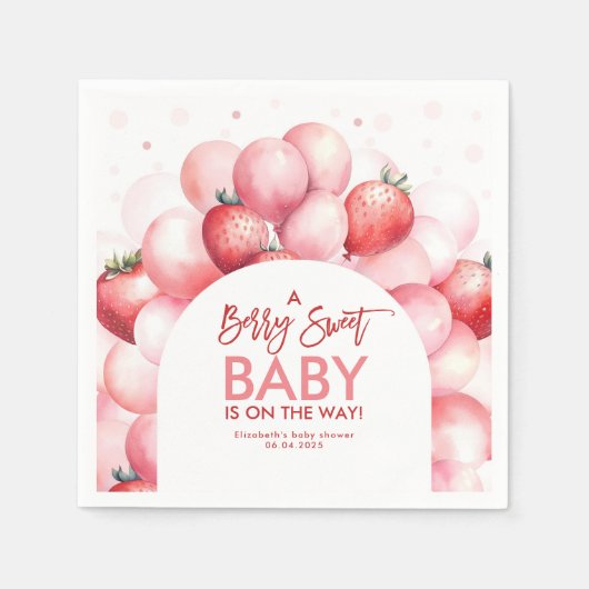 Strawberry Balloons Rot und Rosa Baby Dusche Serviette (Vorderseite)
