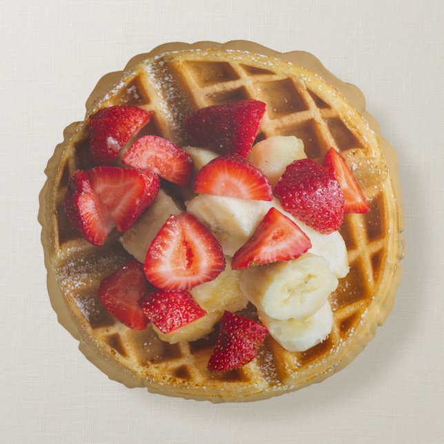 Strawberry Banana Waffle Round Throw Kissen (Vorderseite)
