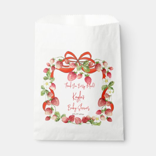 Strawberry Band Bogen Coquette Babydusche bevorzug Geschenktütchen (Vorderseite)