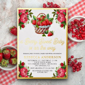 Strawberry Basket Berry Sweet Baby Dusche Gold Folieneinladung