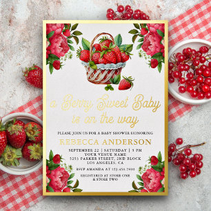 Strawberry Basket Berry Sweet Baby Dusche Gold Folieneinladung