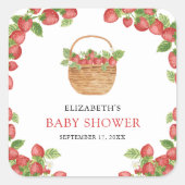 Strawberry Basket Berry Sweet Baby Dusche Quadratischer Aufkleber (Vorderseite)