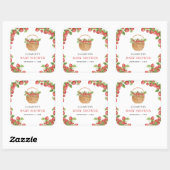 Strawberry Basket Berry Sweet Baby Dusche Quadratischer Aufkleber (Blatt)